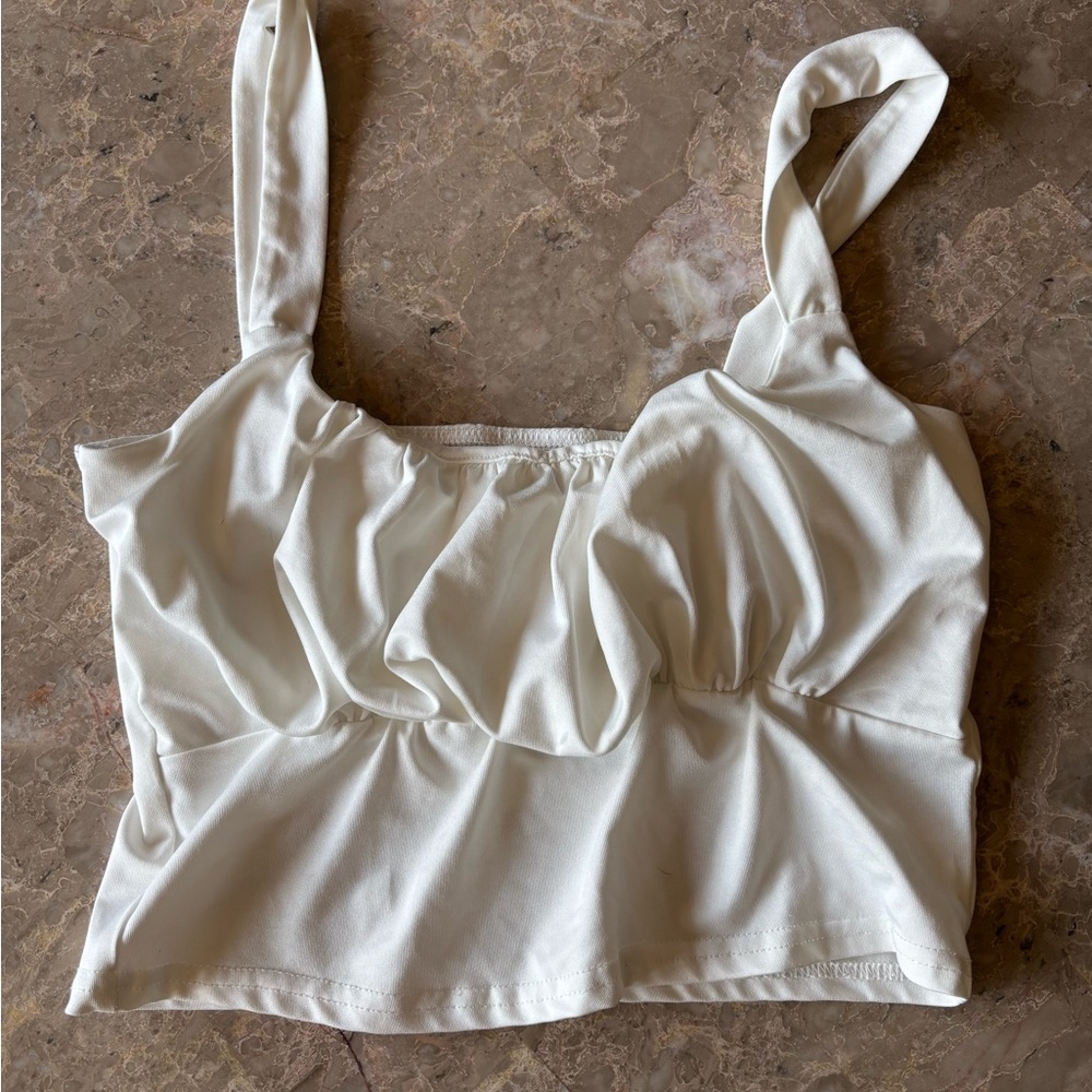 SHEIN White Ruched Bustier Tank Top
